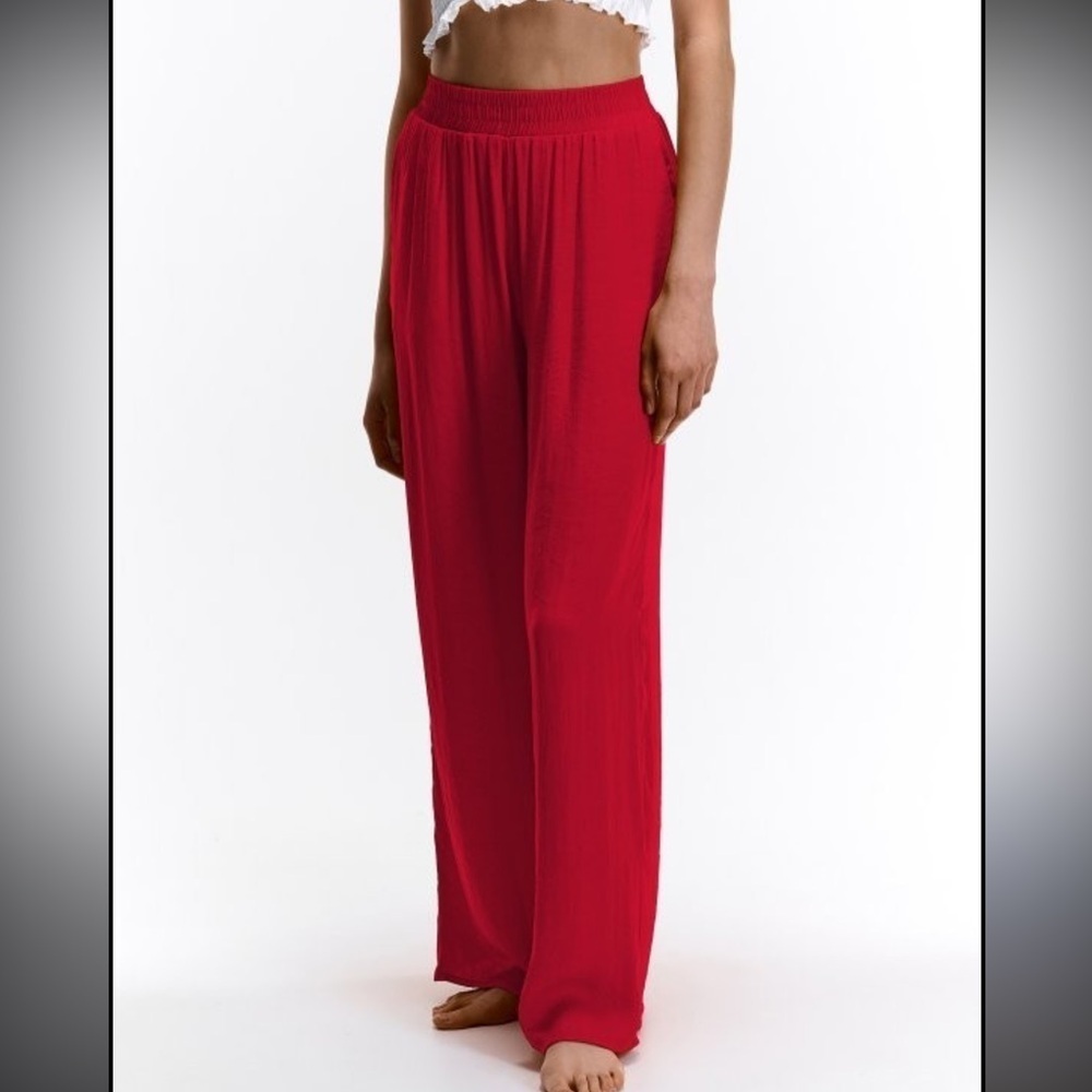 South Moon Under Abbeline Red Wide Leg Pants XS 33” Inseam Rayon Made in USA